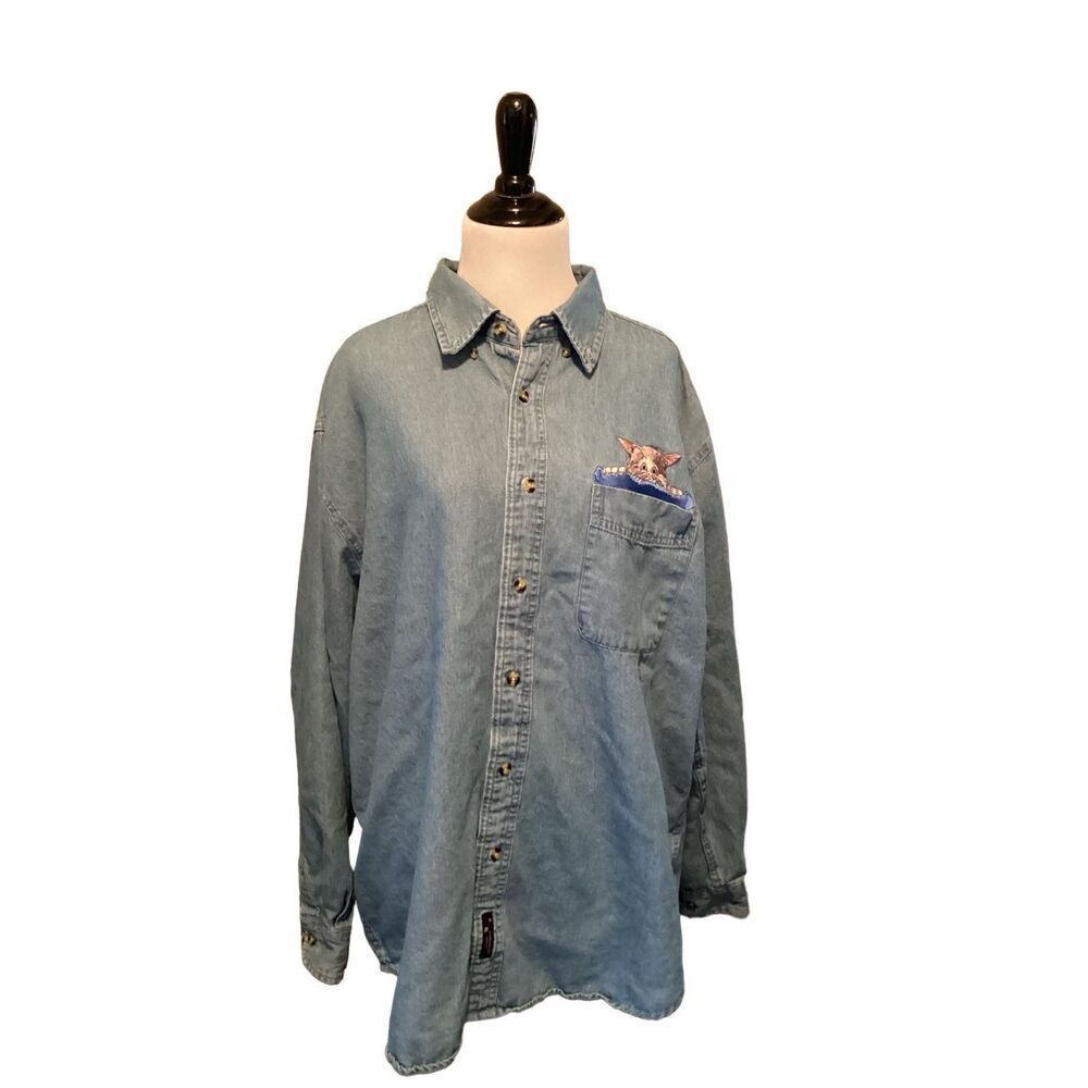 C Port Women’s Cat Jean Button Up Large Cat Lover… - image 2